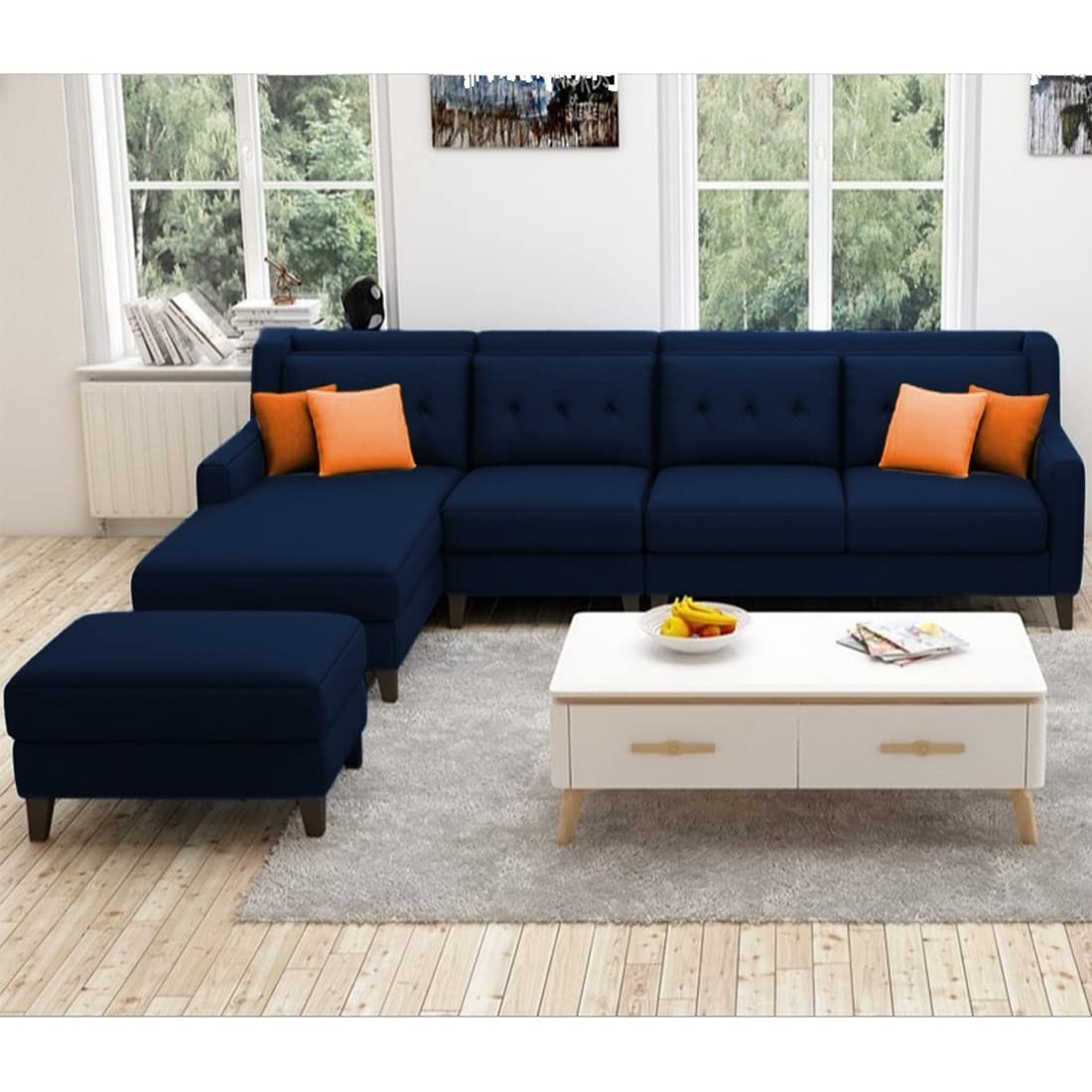 Torque India Milner L Shape 6 Seater Fabric Sofa with Ottoman For Living Room - Torque India